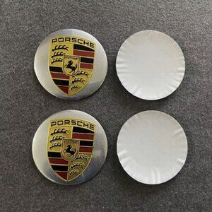 4pcs 56.5 MM/2.2" PORSCHE STUTTGART Aluminum Emblems Logo Wheel Silver S…